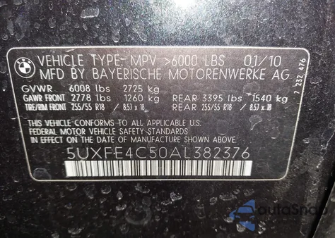 2010 BMW X5 xDrive30I z USA, uszkodzony, nr VIN 5UXFE4C50AL382376